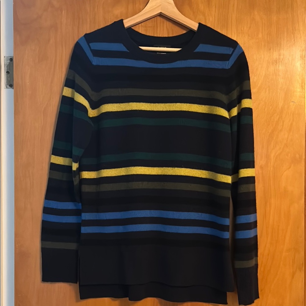 Halogen Cashmere Blue and Black Crew Neck Lightweight all season Sweater